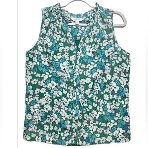 Market & Spruce floral Blue & White Buttoned Blouse Mandarin Collar‎ - M - NWOT